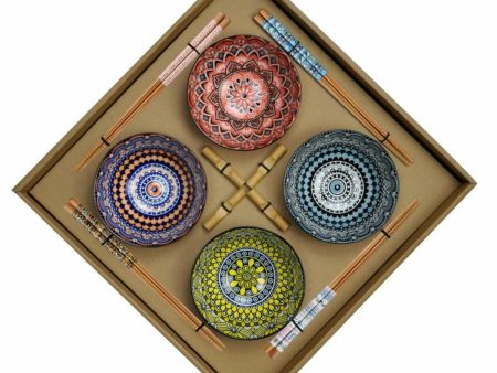 Sushi Set DKD Home Decor Multicolour Bamboo Stoneware Mandala Oriental 34 x 34 x 6,5 cm (12 Pieces) Online