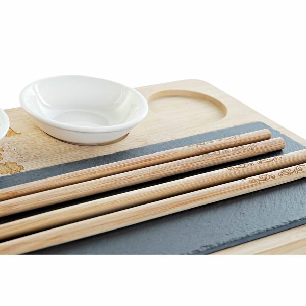 Sushi Set DKD Home Decor PC-186227 White Black Natural Bamboo Board Modern Oriental 28,5 x 18,5 x 2,6 cm (9 Pieces) (28,5 x 18,5 Discount