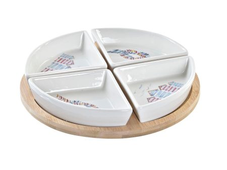 Appetizer Set DKD Home Decor Blue Natural Bamboo Stoneware Mediterranean 21,5 x 21,5 x 1 cm (5 pcs) For Discount