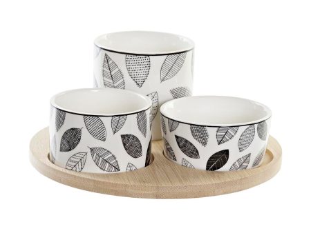 Appetizer Set DKD Home Decor White Black Bamboo Stoneware Sheets Cottage 3 Pieces 8 cm 20 x 20 x 8 cm Online Hot Sale