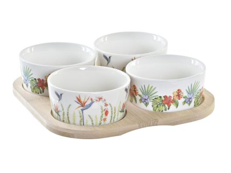 Appetizer Set DKD Home Decor Multicolour Natural Bamboo Plastic Stoneware Tropical 19,7 x 19,7 x 1 cm (5 pcs) For Discount