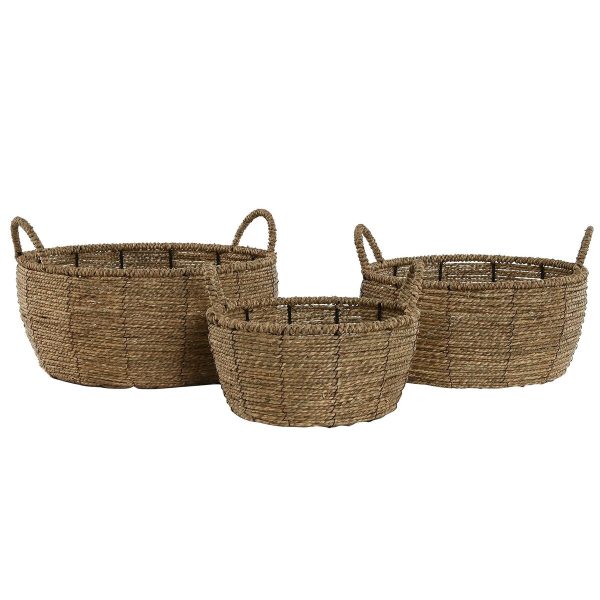 Set of Planters Home ESPRIT Brown Metal Fibre Tropical 34 x 33 x 15 cm Cheap