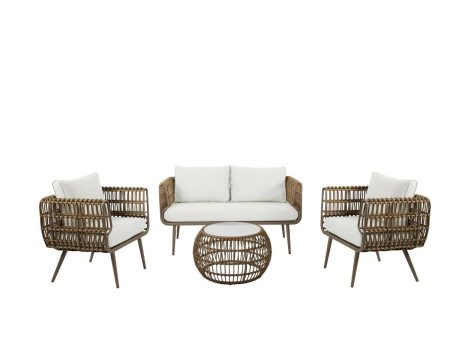 Table Set with 3 Armchairs DKD Home Decor synthetic rattan Aluminium (144 x 67 x 74 cm) For Sale