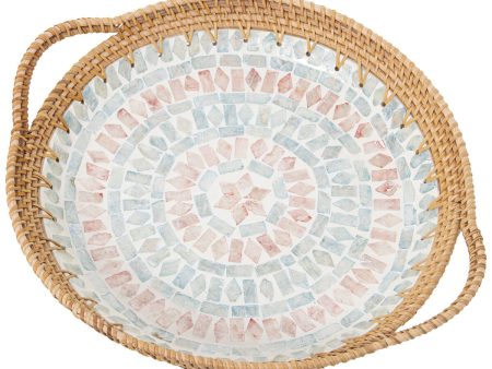 Tray Alexandra House Living Multicolour Rattan Mother of pearl Circular 40 x 5 x 33 cm Online Sale