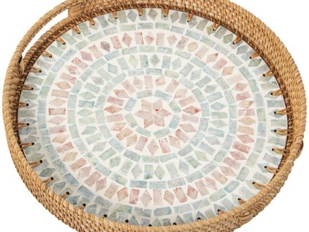 Tray Alexandra House Living Multicolour Rattan Mother of pearl Circular 33 x 35 x 33 cm For Sale