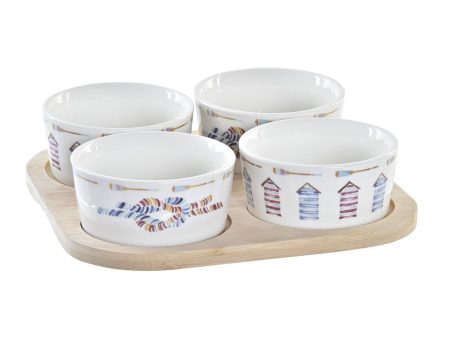 Appetizer Set DKD Home Decor Blue Natural Bamboo Stoneware Mediterranean 19,7 x 19,7 x 1 cm (5 pcs) For Discount