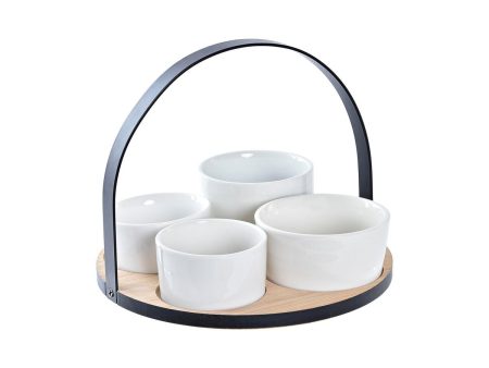 Appetizer Set DKD Home Decor White Black Metal Bamboo Stoneware Loft 5 Pieces 20 x 20 x 14 cm Online