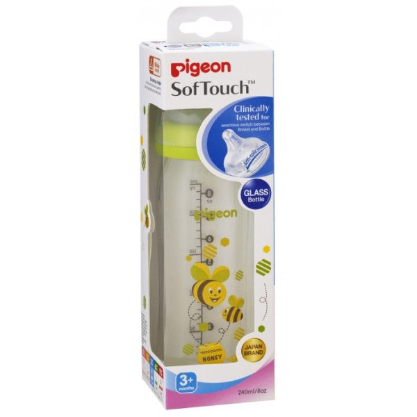 Pigeon Wide-Neck Softouch Glass Peristaltic Plus Nursing Bottle - 240ml (Bee) Sale