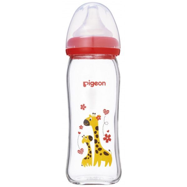 Pigeon Wide-Neck Softouch Glass Peristaltic Plus Nursing Bottle - 240ml (Giraffe) Fashion